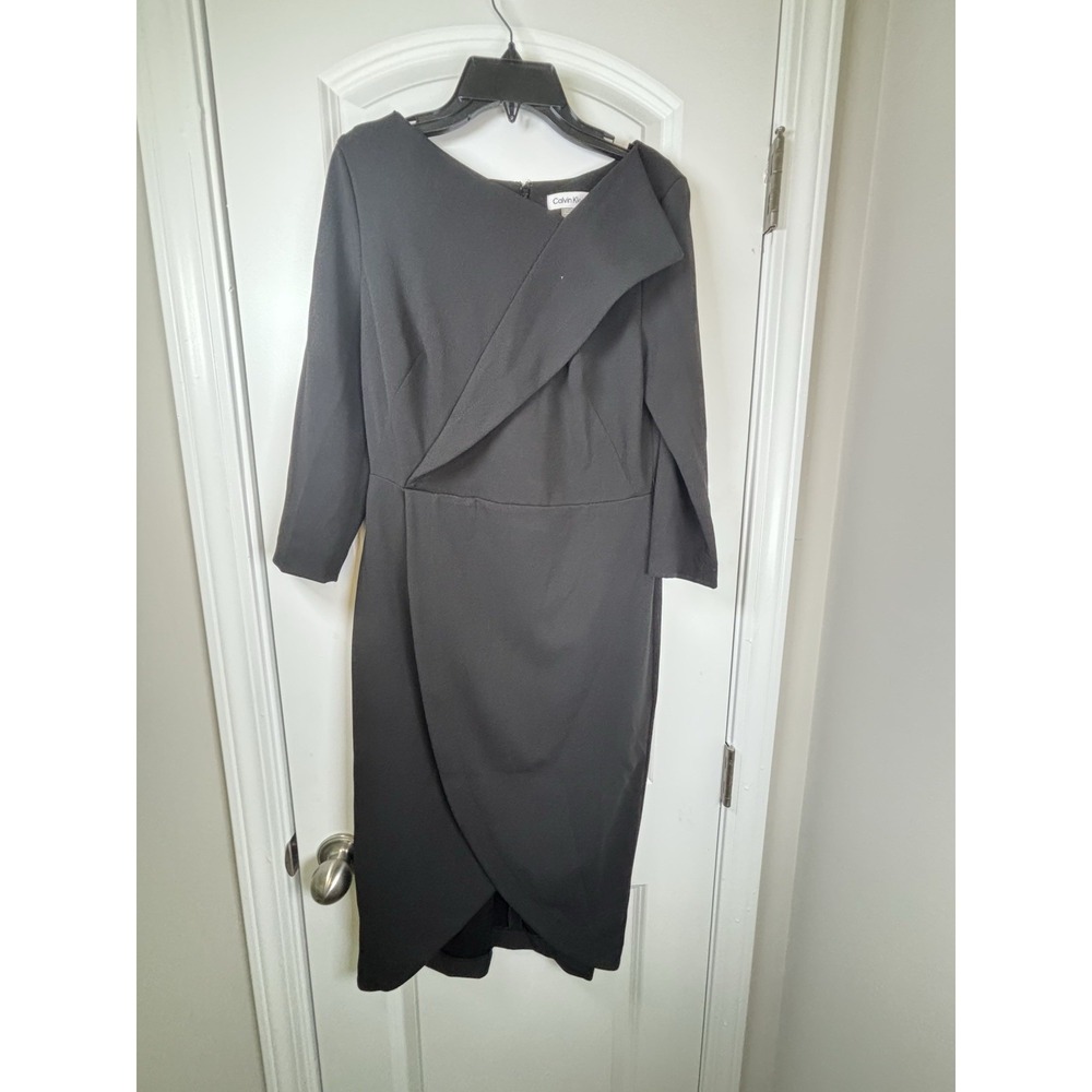 Calvin Klein NWOT Black Wrap Midi Dress Size 6 Career Work